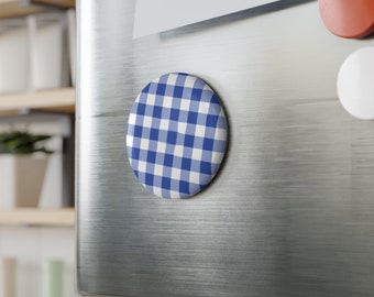 Fridge Magnet - 2.25" Magnet, Round (1 & 10 pcs) featuring the ever-classic Gingham Blue pattern - Perfect Mother's Day gift this May 12th!