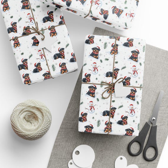 Rottweiler Gift Wrap, Festive Dog Wrapping Paper for Holiday Presents, Pet Wrapping Paper for Dog Lovers, Rottie Mama Gifts, Rottie Dad Gift
