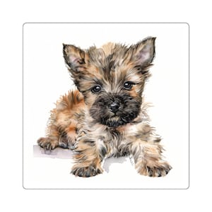 Square Sticker features a Cairn Terrier Puppy in Watercolor print. Available in 4 sizes: 2&quot;x2&quot;, 3&quot;x3&quot;, 4&quot;x4&quot;, & 6&quot;x6&quot;. (Indoor use only)