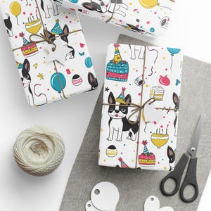 Boston Terrier Birthday Gift Wrap - Colorfully Adorable Boston Terriers Wrapping Paper Birthday - 3 Print Sizes Available!
