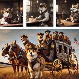 Digital Cowboy Corgi 4-Pack! 4 Pembroke Welsh Corgi jpg, svg Variety Pack (5 Zip files contain png, svg, jpg, pdf image files-ONLY 50 CENTS!