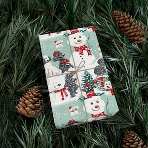 Papel de regalo de caniche de dibujos animados como envoltorio de caniche navideño: papel de regalo festivo para amantes de los perros en 3 opciones de tamaño.