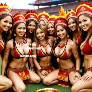 Arte generata dall'intelligenza artificiale 5 immagini PNG casuali di gruppi di ragazze asiatiche sexy, etnie miste