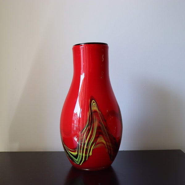 Glass Vase Red Art Vintage Abstract Handblown