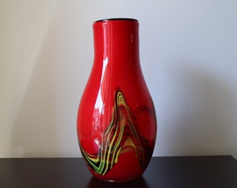 Glass Vase Red Art Vintage Abstract Handblown