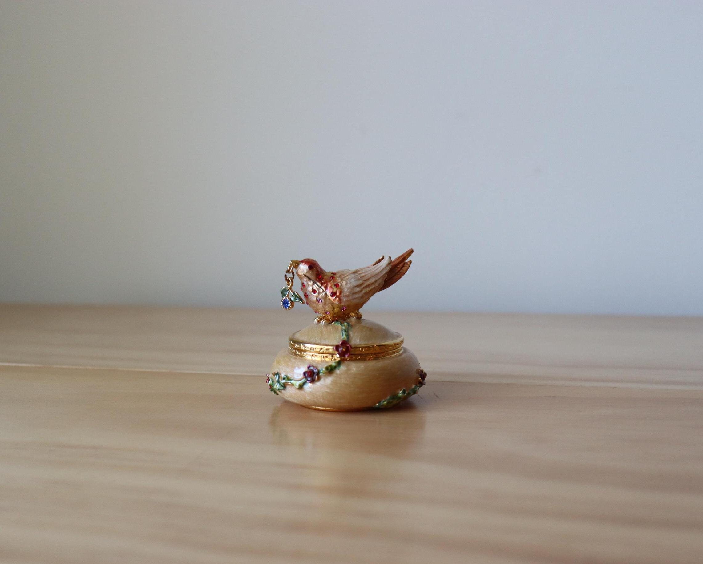 Rucinni Swarovski Enameled Bird Miniature Trinket Jewelry Box