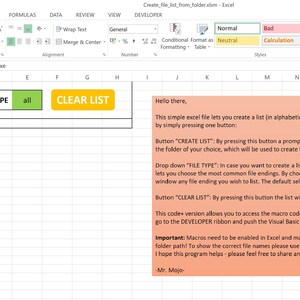 Excel Template Code+ Version - Create List of Files From Folder - Etsy