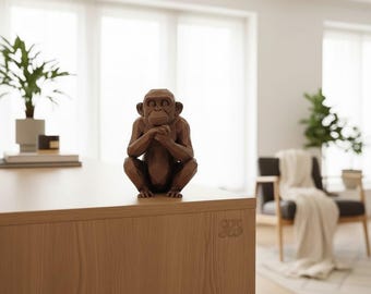 Low Poly Monkey Sculpture – Geometric Modern Desk Ornament, Minimalist Animal Statue