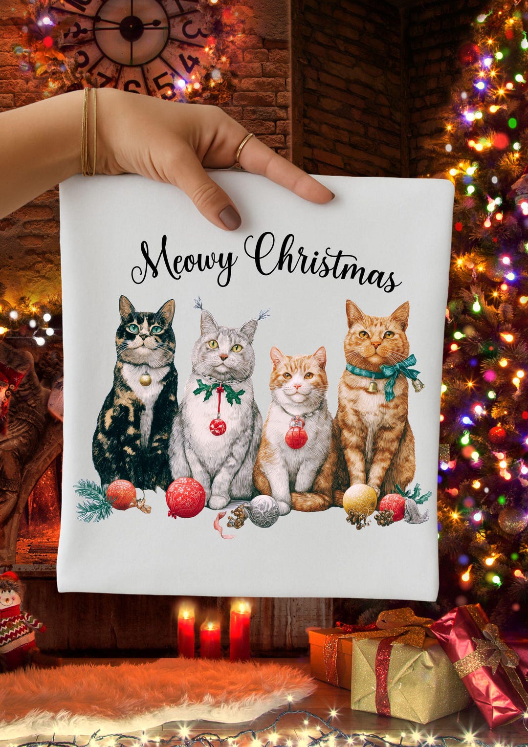 Meowy Christmas Png, Christmas Cat Png, Cute Cats With Ornaments ...
