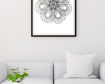 Black Spirograph Art - Handdrawn Design - Digital Download - Size DIN A4, A3 & A2 - Print as much as you want - Wonderful Wall Art