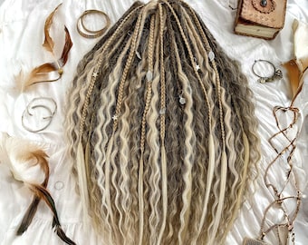 Curly Boho Double Ended Dreadlocks: Dark Blond, light blond and cream color Synthetic dreads