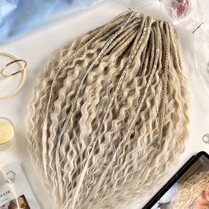 Curly dreadlocks Cream Ash Blond color double ended Synthetic dreads Custom Dreadlocks Extensions