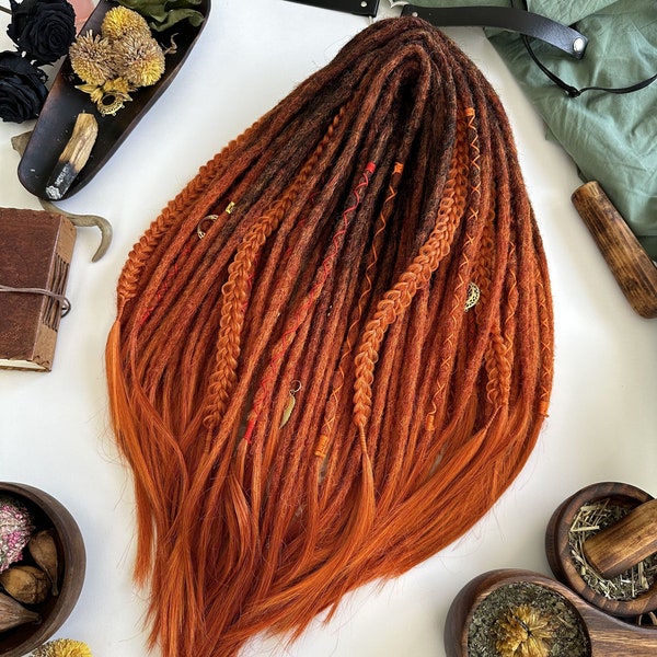 Red Witch Charms Сrocheted Dreads Set Ombre Copper Brown to Ginger Orange  Redhead color Double ends and Dreadlocks Extensions