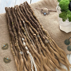 Extensiones de rastas de cabello humano marrón ombré natural texturizado con rastas de cabello humano marrón besado por el sol, rastas de cabello humano real hechas de cabello humano real