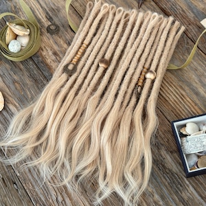 Natural Blonde Human Hair Dreadlock Extensions Single ended & Double ended Dreads 8-10 mm / 0.3" Thick, made from real human hair with loop