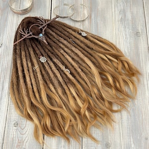 Straight Human Hair Deadlock Extensions Ombre Dark Brown to Wheat blonde Single ended and Double ended Dreads thick Real Human Hair locs