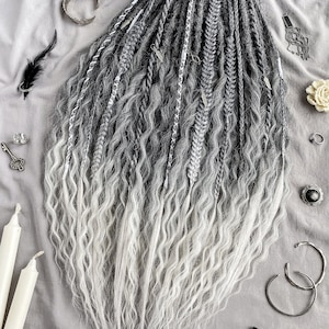 Witch Set: Ash Gray to White Blonde Ombre Curly Synthetic Dreadlocks