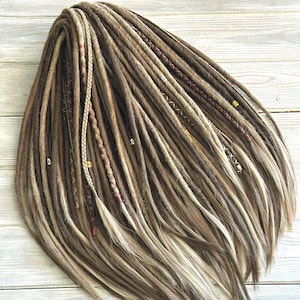 BOHO Dreadlock Extensions Set Ombre natural colors of Dark Blond and Cool Light Blond Double ended and Single ended Soft Сrochet Dreads
