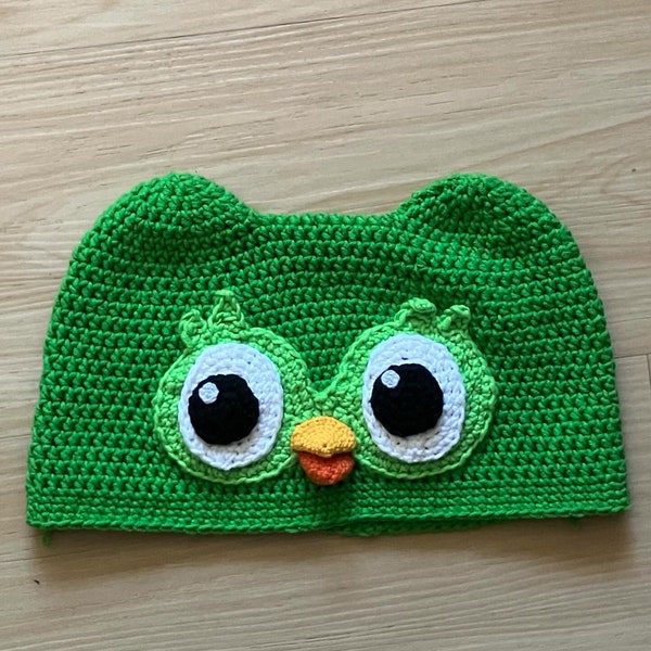 Patron au crochet - Duolingo vert hibou duo chapeau