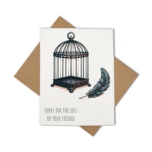Carte de sympathie pour animal de compagnie, cage à oiseaux vide [Légende : Désolé pour la perte de votre ami] - Livré avec enveloppe