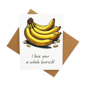 Carte de voeux bananes [Légende : Je t'aime tout un paquet !] - Livrée avec enveloppe