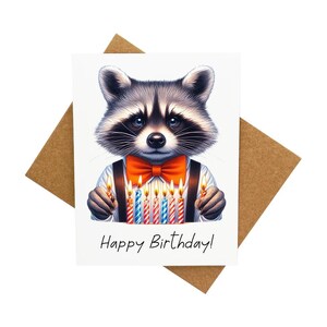 Carte d'anniversaire raton laveur [légende : joyeux anniversaire !] - livrée avec enveloppe