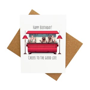 Carte d'anniversaire drôle de ratons laveurs au bar à cocktails Dumpster [Légende : Joyeux anniversaire ! Cheers To The Good Life] - Livré avec une enveloppe