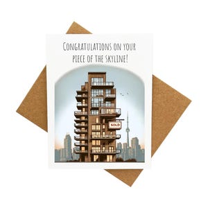 Carte de voeux pour pendaison de crémaillère dans un condo à Toronto [Légende : Félicitations pour votre petit bout d'horizon !] - Livrée avec enveloppe