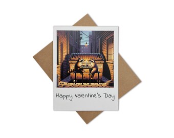 Two Raccoons Eating Dinner Valentine's Day Greeting Card [Caption: Happy Valentine's Day] - Comes With Self Sealing Envelope