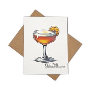 Carte de voeux cocktail whisky aigre avec recette au dos - Livré avec enveloppe