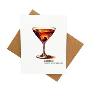 Carte de voeux cocktail Manhattan avec recette au dos - Livrée avec enveloppe