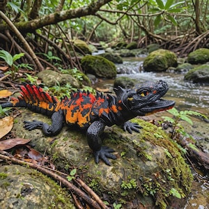 3D Printed Sailfin Dragon Articulated Lava Lizard Black Orange Water Dragon Fidget Dragon Toy Reptile Desk Figurine