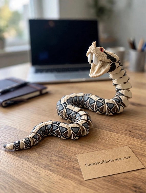 Articulated 3D Printed Gaboon Viper Snake Fidget Toy | Realistic