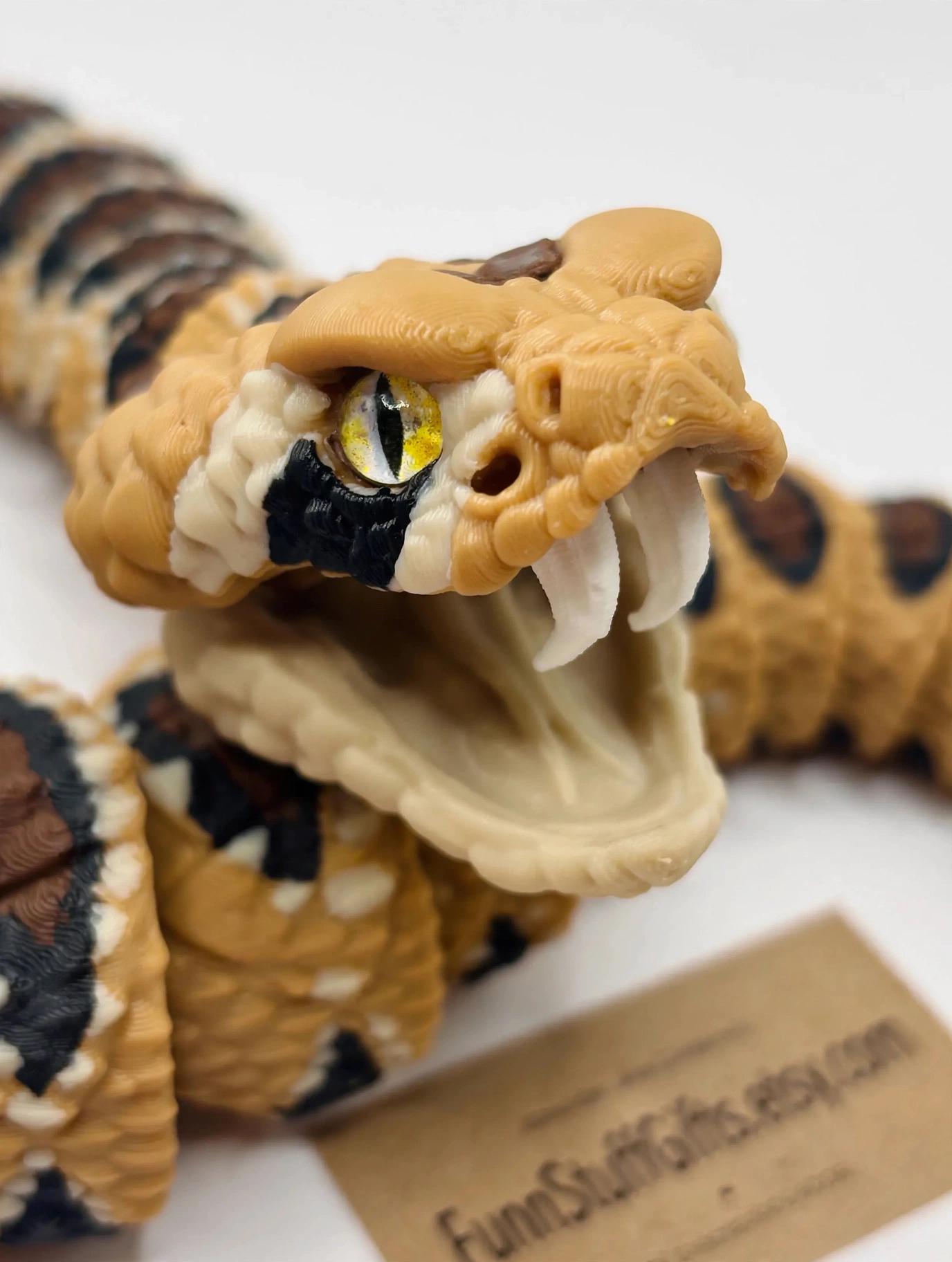 3D Printed Articulated Rattlesnake 21 Inch | Flexible Rattlesnake