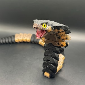 3D Printed Articulated Banded Cobra with opening mouth and glass eyes