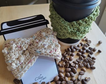 Handmade Crochet Coffee Cozy | Eco-Friendly Reusable Takeaway Cup Sleeve | CSkye Craft Cotton Cup Warmer | Gift for Coffee Lover