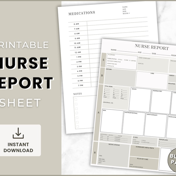 SBAR Nurse Shift Report Sheet Bundle Med Surgery Tele ICU Brain Sheet, New Grad Nurse, Medication List Log, Best Seller, Complete SBAR