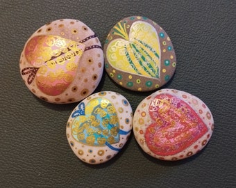 Hand painted pebbles small hearts for people who love each other