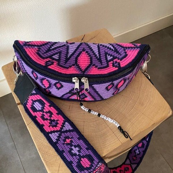 Cross Body Bag Purple patroon in Mochila haaktechniek