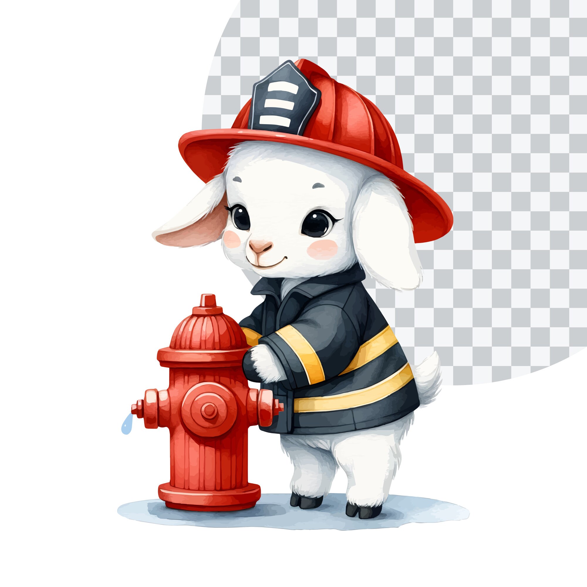 Watercolor Goat Firefighter Clipart: 18 PNG Illustrations (commercial ...