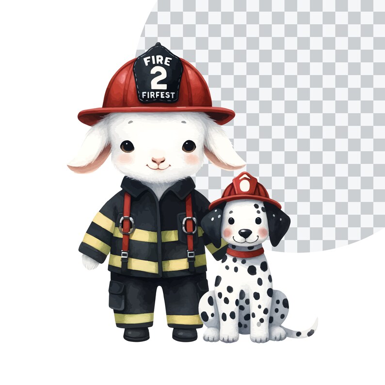 Watercolor Goat Firefighter Clipart: 18 PNG Illustrations (commercial ...