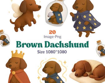 20 Watercolor Brown Dachshund Clipart Bundle | Cute llustrations | Brown Dachshund Art | Instant Download PNG | Commercial Use