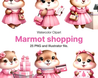 25 Watercolor Marmot Shopping Clipart Illustrations (Commercial Use)