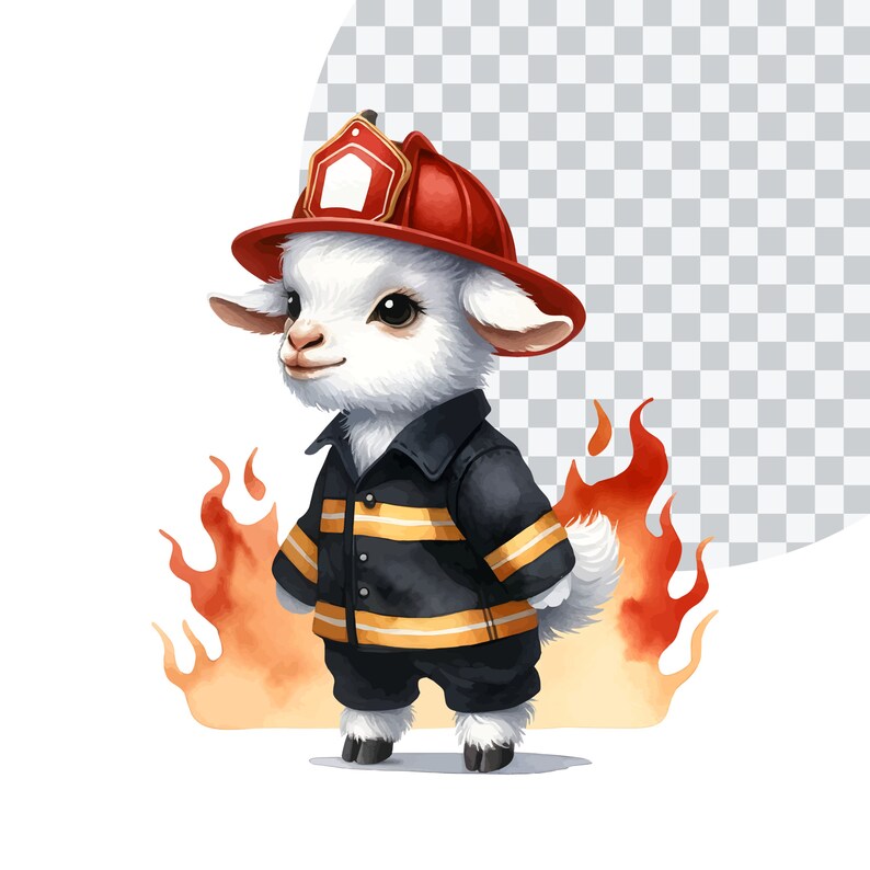 Watercolor Goat Firefighter Clipart: 18 PNG Illustrations (commercial ...