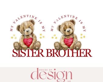 Ensemble de 2 - My Valentine (Brother & Sister) - Valentines Design - Fichier PNG - Sublimation - UV/DTF - Téléchargement numérique