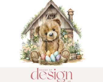 Teddy's Easter Hut - Paasontwerp - PNG-bestand - Sublimatie - UV/DTF - Digitale download