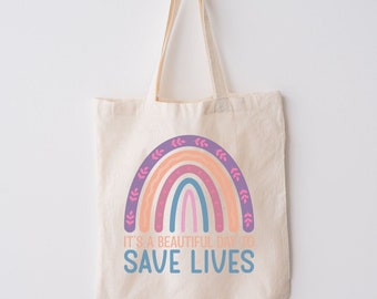 Save Lives Quote Canvas Tote - Durable Cotton Bag with Inspirational Message - Great Gift for Doctors, Nurses, and Medical Students