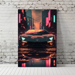 Neon Cityscape Lamborghini, Lamborghini, Lambo Wall Art, Car Digital Download, Lamborghini Digital Download, Fast and Furious, Lambo