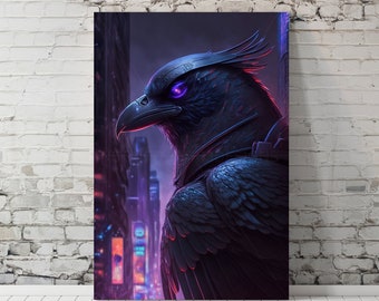 Cyberpunk Raven, CyberGoth, Raven Digital Art Print, Raven Wall Art, Cyberpunk Wall Art, Goth Wallpaper, Goth Digital Download