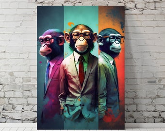 Monkey in Suit, Digital Download JPG, Monkey Decor, Dapper Monkey Business Art Print, Monkey Boss Wall Art Decor, Office Decor